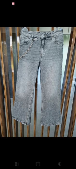 Spodnie jeans szare H&M rozm.140 z łańcuszkiem