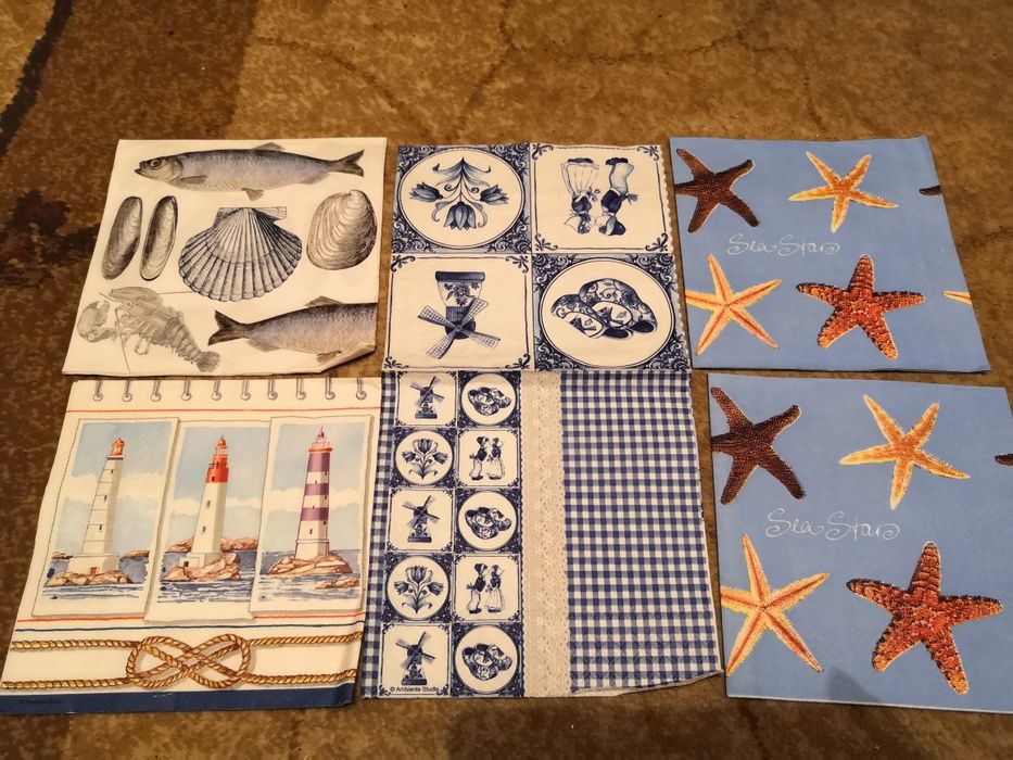 6 szt serwetek do decoupage motywy marynistyczne i niebieskie