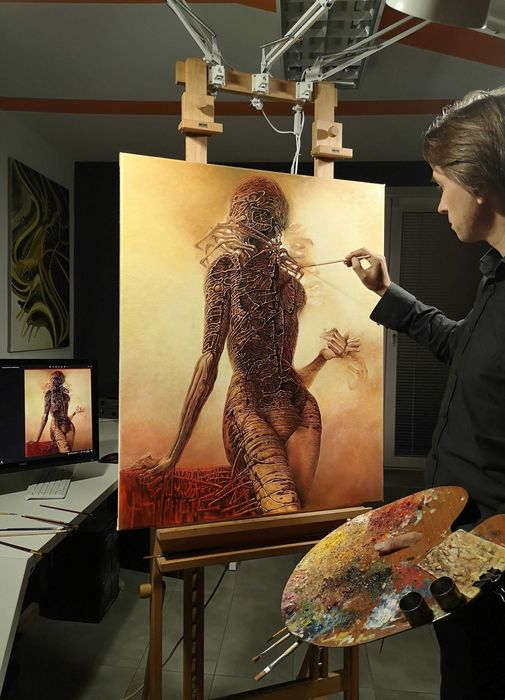 braz olejny malowany na płótnie, abstrakcja, surrealizm