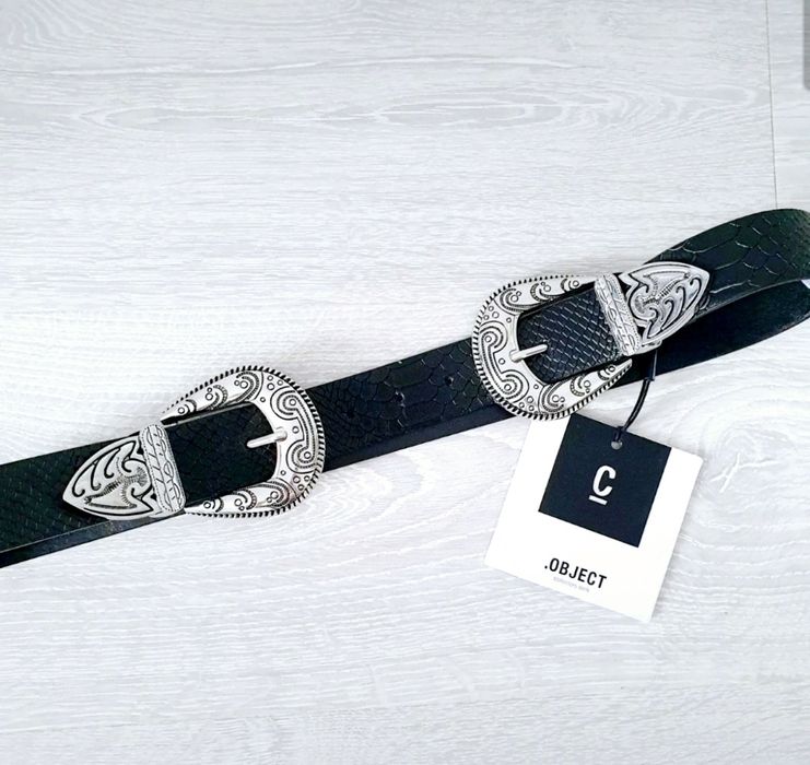 Nowy czarny pasek 85 cm Object pasek z dwiema klamrami