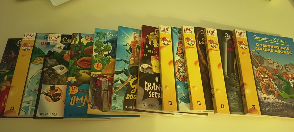 Os primeiros nove livros da coleção do Geronimo Stilton e mais os livros n° 13 e o n° 56