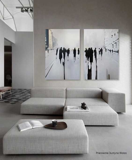 Duży obraz ręcznie malowany 100x140 cm  abstrakcja czarno biały granat