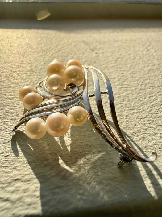 Broszka | Mikimoto | Perły | Srebro | Stan bardzo dobry