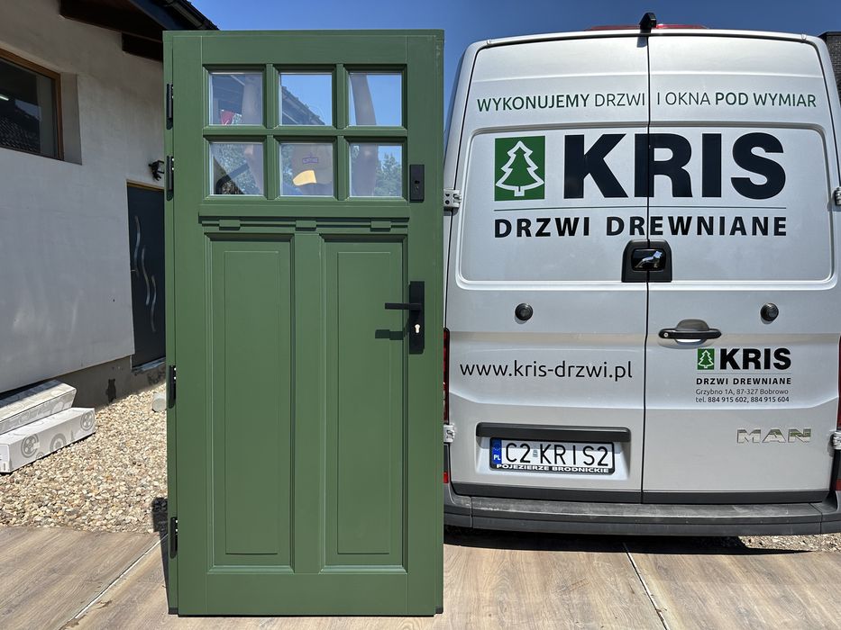 Drzwi zewnętrzne drewniane Amerykańskie zielone MONTAŻ POLSKA