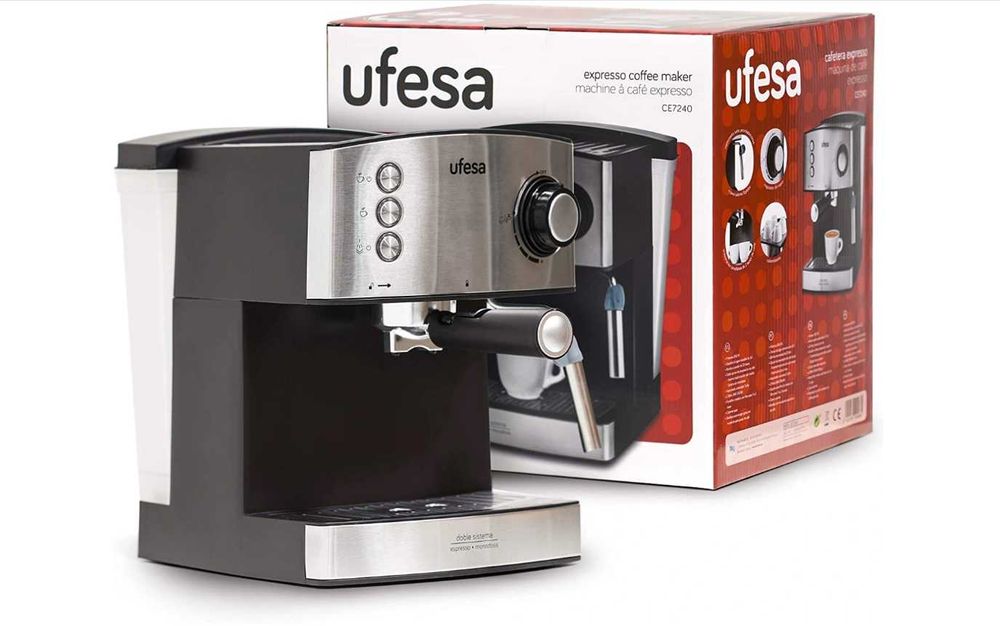 Ekspres do kawy UFESA CE7240 2Espresso 20 BAR 850W 1,6l Srebrny Czarny