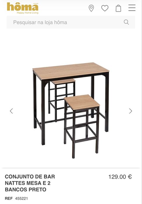 Conjunto de mesa bar e 2 bancos