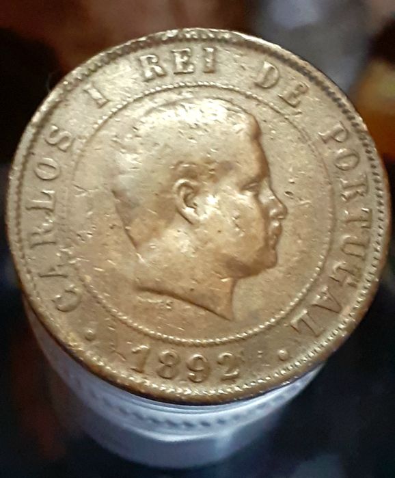 Moeda antiga 10 e 20 Reis D Carlos 1892 em Bronze