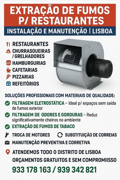 Extração de Fumos p/ Restaurantes | Instalação e Manutenção | Lisboa