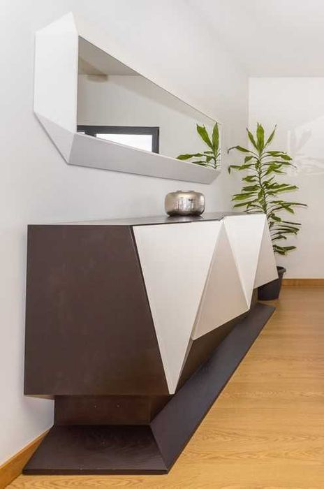 Consola Sala de Estar Wengué e Lacado + Espelho em Lacado