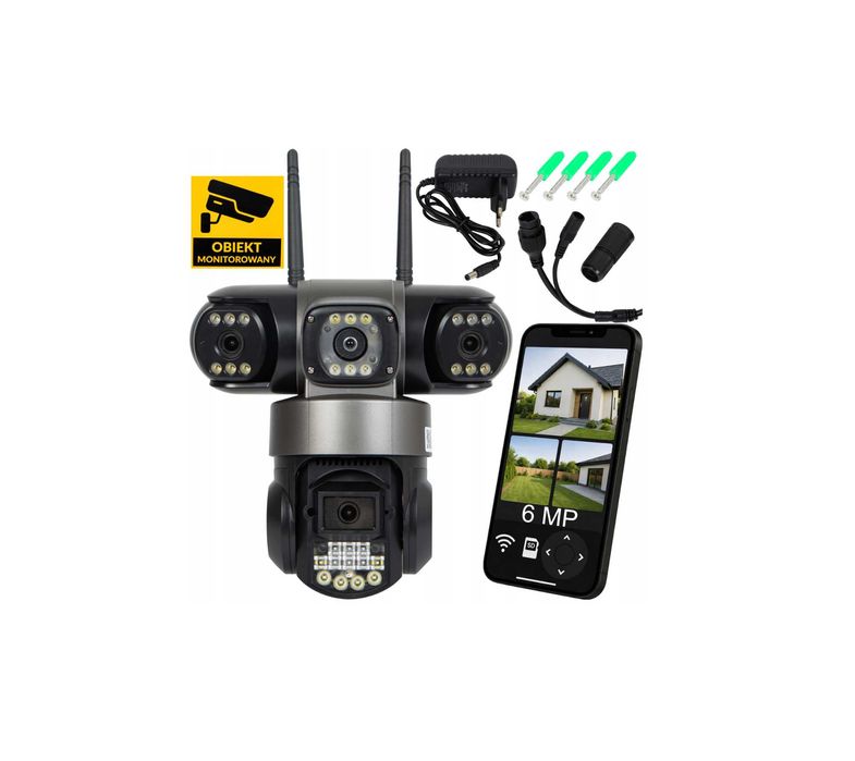 3 OBIEKTYWY Zestaw Kamera WiFi 6MP obrotowa zewnętrzna detekcja zoom