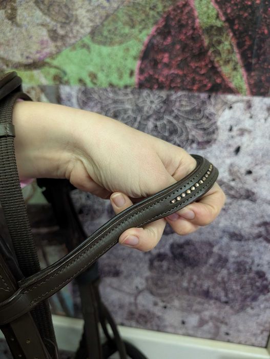 Ogłowie brązowe full z cyrkoniami lakierowane