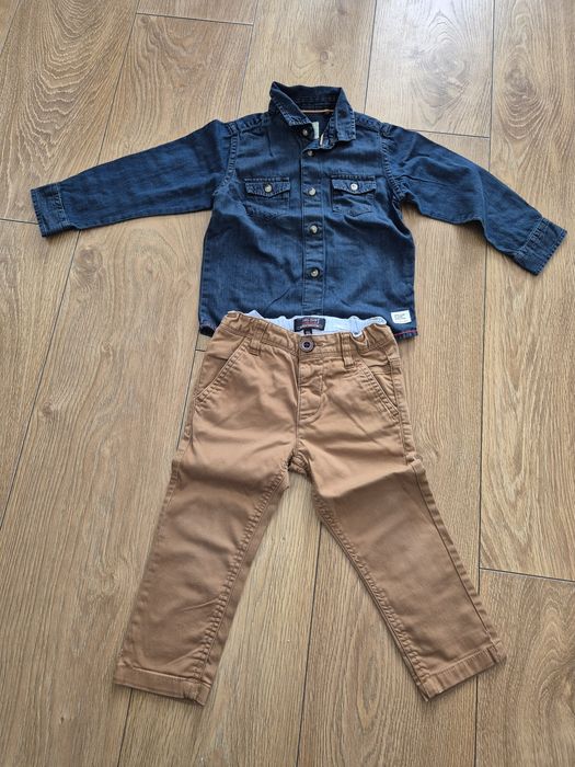 Koszula jeansowa i spodnie brązowe Cool Club r. 86-92