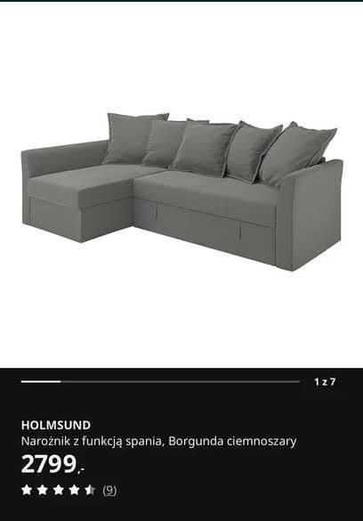 Sofa Narożnik z funkcją spania,borgunda ciemnoszary Holmsund Ikea