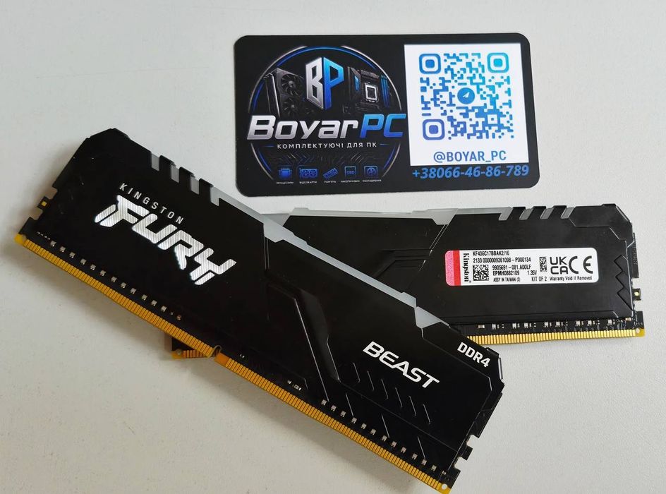 Оперативна пам’ять Kingston Fury Beast RGB DDR4 16Gb Kit (2x8) 3600MHz CL17 (Б/в)