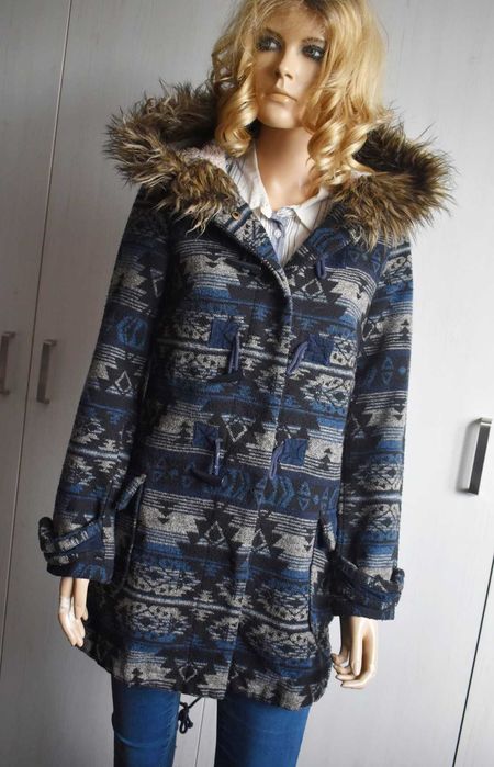 Kurtka przejściowa XS S 34 parka z kapturem aztecki zimowa długa płasz