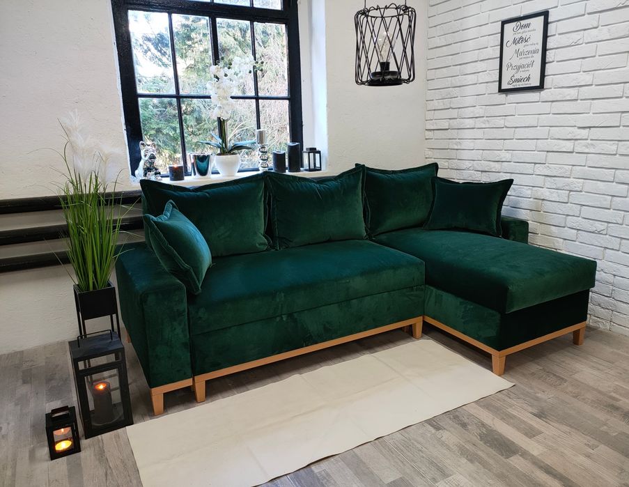 Narożnik Tokio sprężyny welur drewno