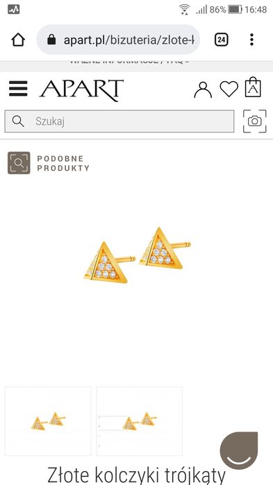 Złote kolczyki Apart trójkąty z cyrkoniami pr. 333