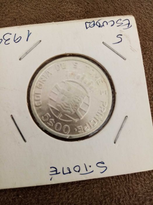SÃO TOMÉ e PRÍNCIPE 5$00 de 1939 em PRATA, em MBC+
