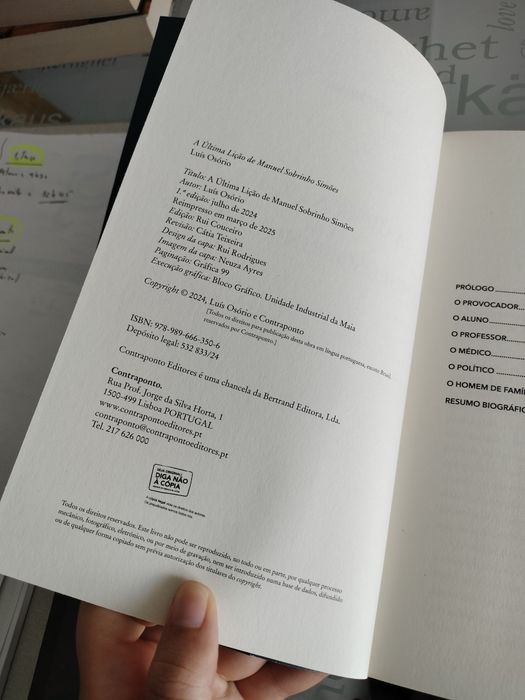 Livro A Última Lição de Manuel Sobrinho Simões - Luís Osório