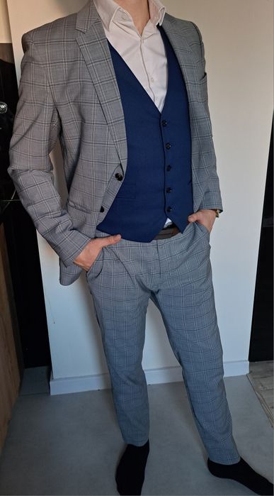 Elegancki garnitur męski komplet Zara kamizelka marynarka i spodnie