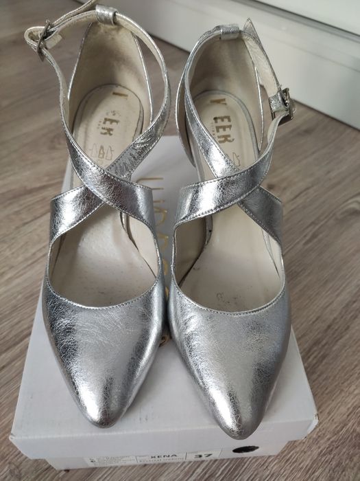 Szpilki Butdam Xena skorzane srebrny krysztal