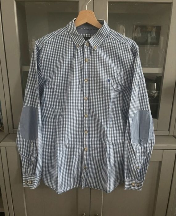 Koszula męska w kratkę na długi rękaw z łatami na łokciach