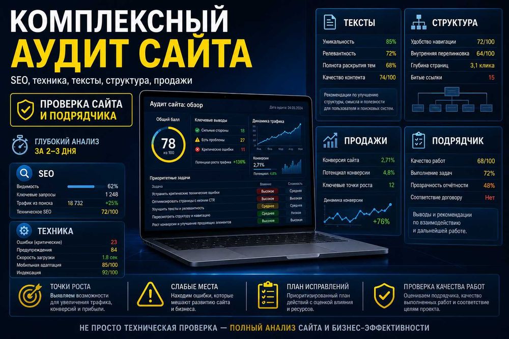 Комплексный аудит сайта – проверка SEO, текстов и подрядчика