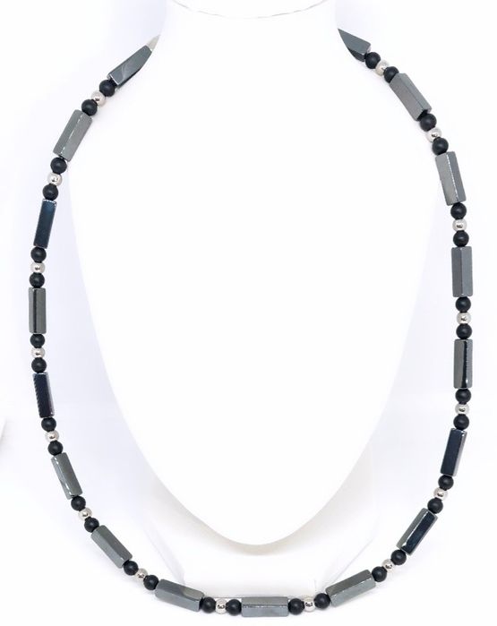 Naszyjnik Wojownika  stal nierdzewna 316l kamień Onyks Hematyt pudełko męski damski prezent dla niego dla niej biżuteria rękodzieło premium 45 cm