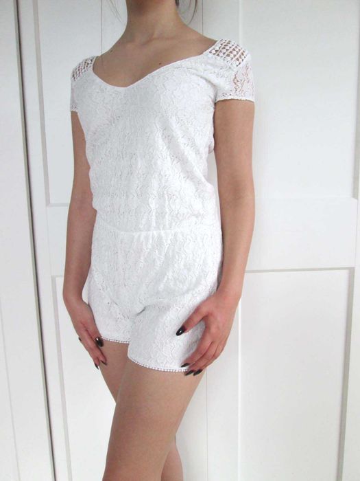 Zara biały koronkowy letni kombinezon koronka XS 34