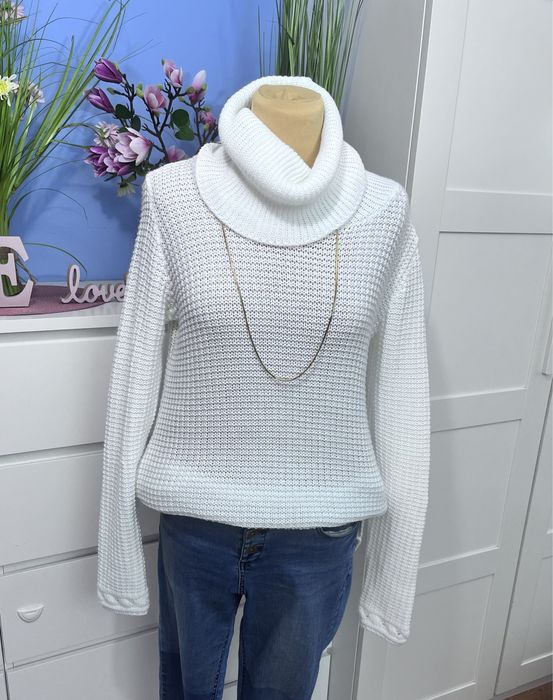 Dzianinowy golf sweter biały śmietankowy miękki milutki ciepły