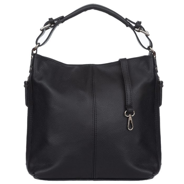 VERA PELLE torebka skórzana elegancka worek z paskiem V566 czarna