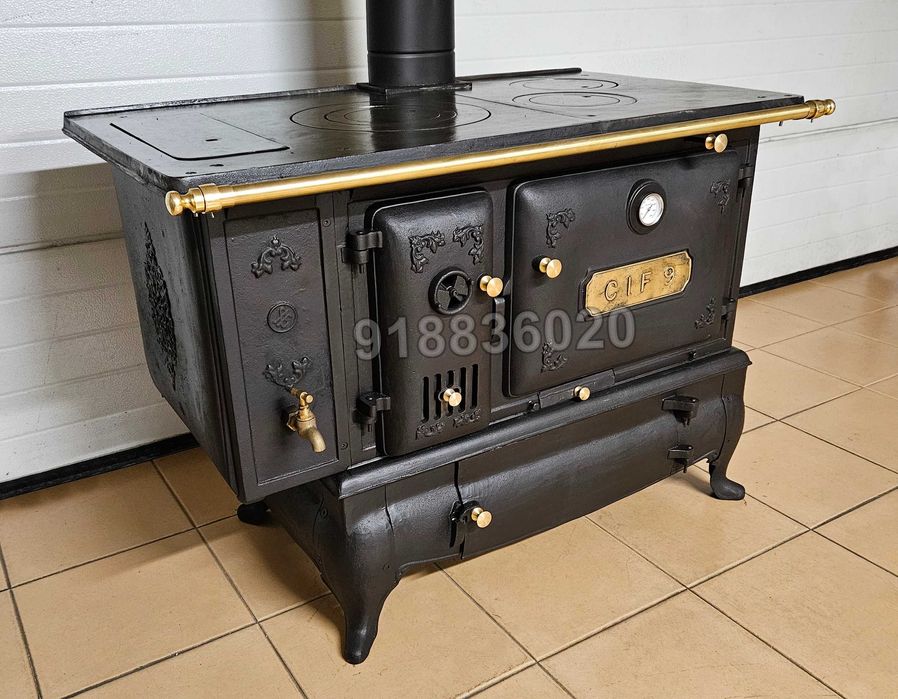 Fogão Lenha Ferro Fundido NOVO - CIF9 Com Caldeira - Fabrico Nacional