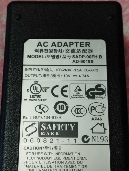 Блок питания зарядное ноутбук оригинал Delta El. AD-9019S 19V 4.74A