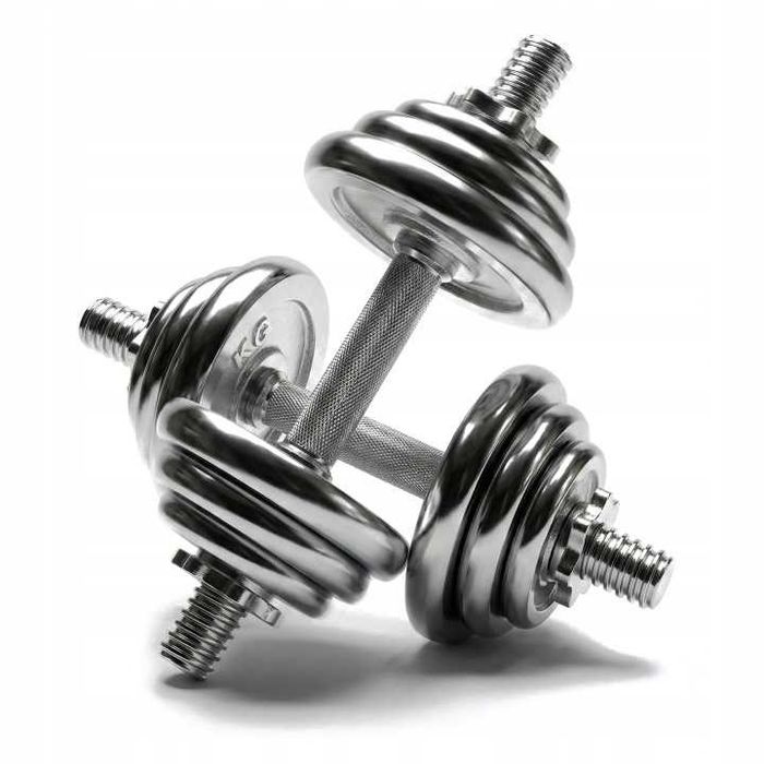 Hantle Żeliwne Chromowane 2x15 Solidne 25mm Walizka Zestaw 30kg Łącznik