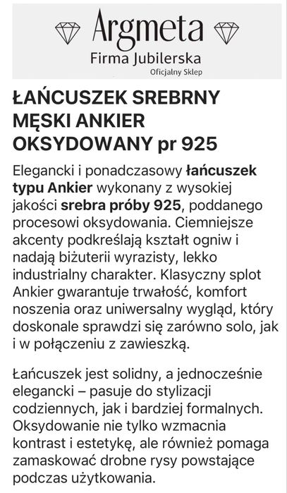 Łańcuszek Srebrny Ankier Oksydowany 3,00 mm Pełny pr 925