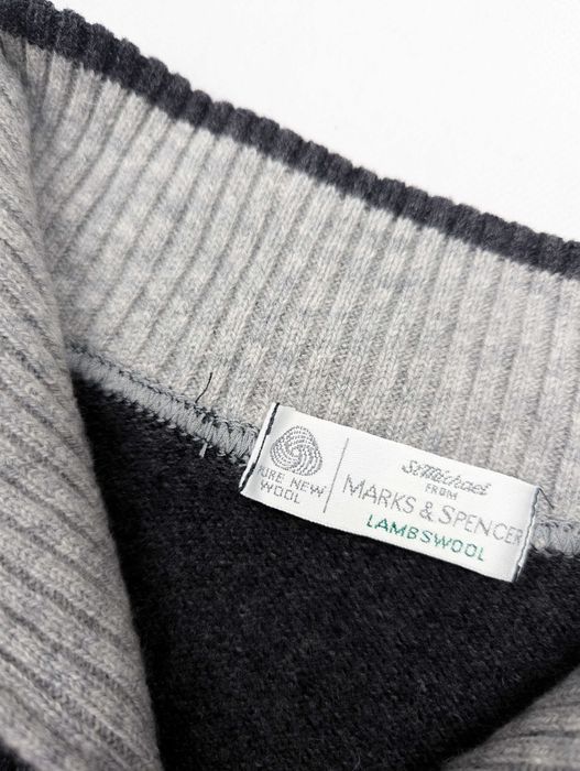 M&S szary sweter golf half zip L wełna jagnięca