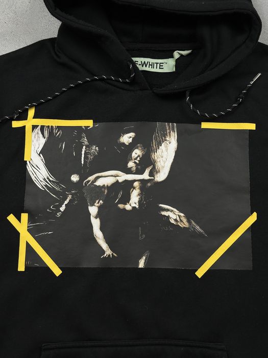 Off-White czarna bluza z kapturem i żółtymi nadrukami