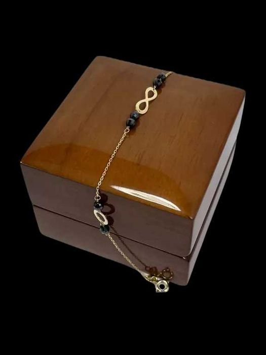 Nowa Złota Bransoletka Z CZARNĄ CYRKONIĄ P333 20C