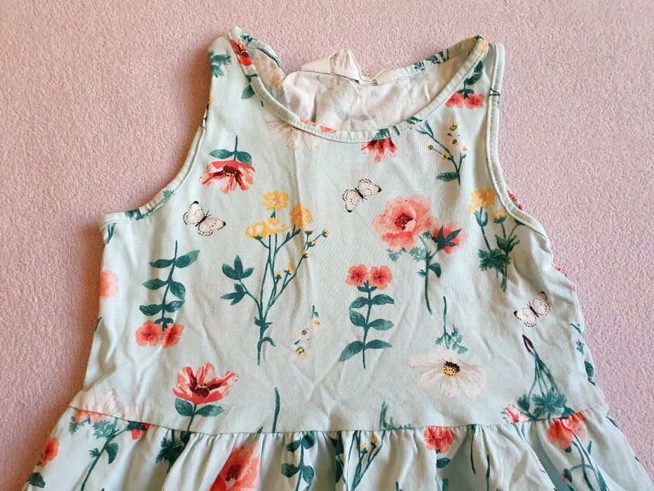 Sukienka H&M floral 110 116 bawelna kwiaty turkusowa
