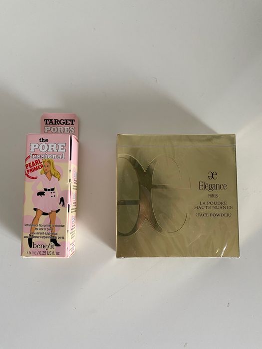 Zestaw makijażowy: Puder Elégance Paris + Baza Benefit POREfessional Pearl
