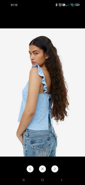 Nowy piękny top H&M baby blue falbanki motylkowe M odkryte plecy