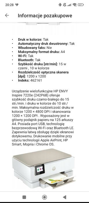 Drukarka wielofunkcyjna HP Envy Inspire 7220e.