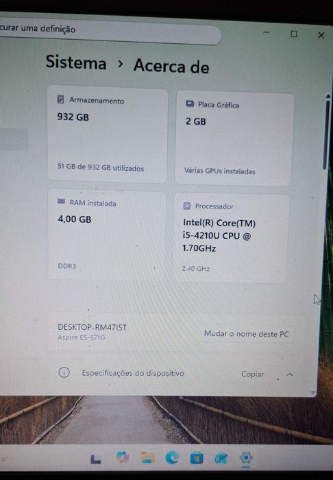 Portátil acer aspire i5 (retoma)