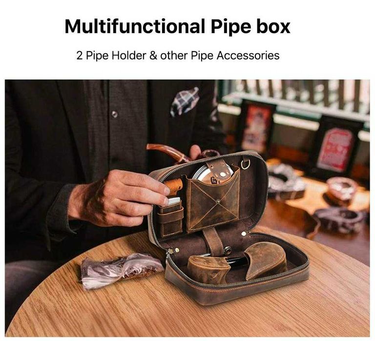 Estojo personalizado em pele para cachimbo e acessórios para fumar
