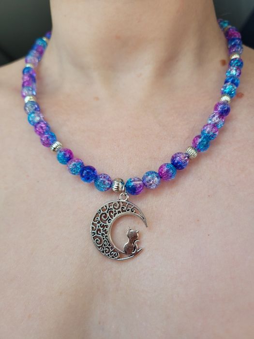 Nowy ręcznie robiony naszyjnik kot księżyc koraliki cat moon FashionsDose
