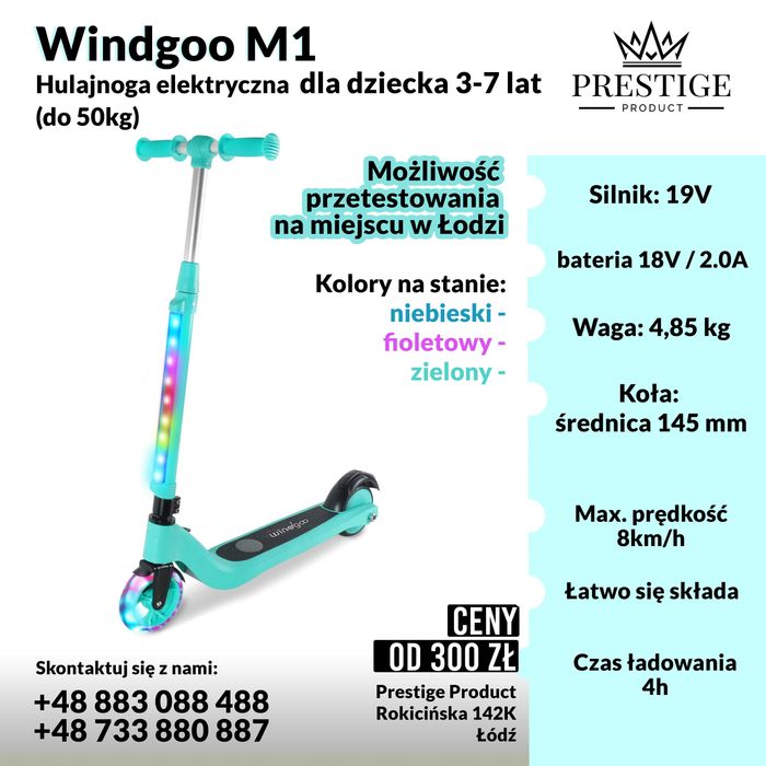 Hulajnoga elektryczna dla dziecka 3-7 lat - Windgoo M1