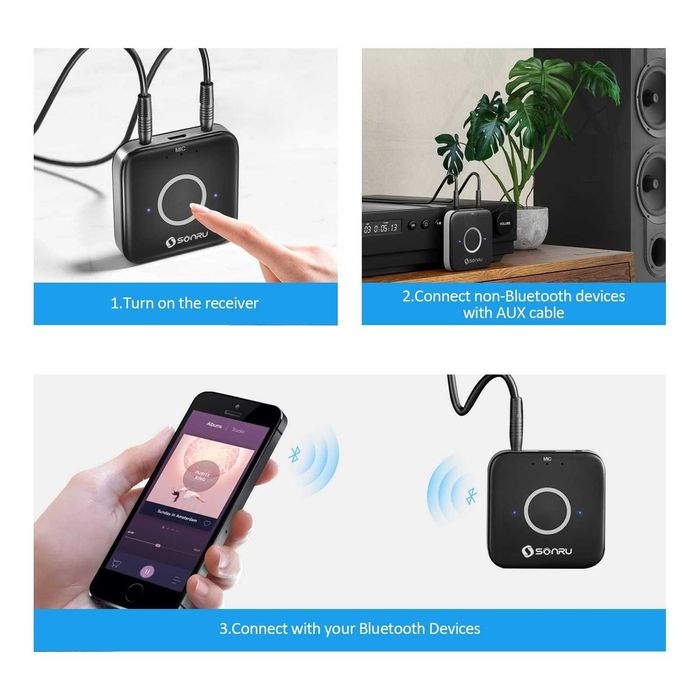 Bezprzewodowy odbiornik Bluetooth 5.0 SONRU - Darmowa wysyłka!