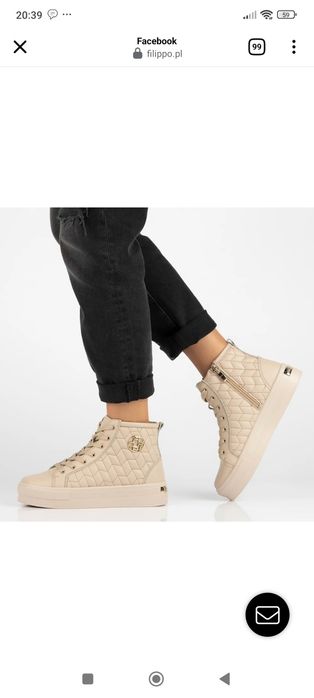 Nowe botki pikowane trampki za kostkę beż ocieplane skóra Filippo 39