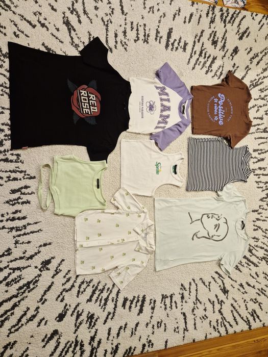 Zestaw ubrania 34 XS crop top koszulka T-shirt H&M Diverse House STR