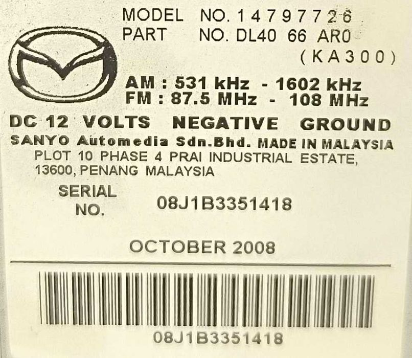 Rádio / Auto Rádio 08J1B3351418 - MAZDA 2